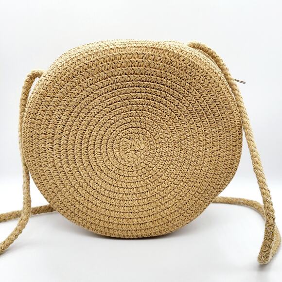 Floral Daisy Circular Rattan Woven Zip Closure Crossbody Shoulder Bag Unbranded - Picture 4 of 10